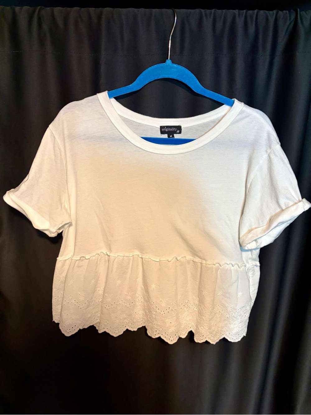 Originality White Eyelet Peplum Crop Top